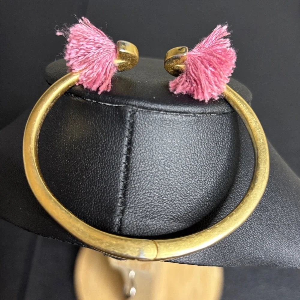 Madewell Pink Fringe Hinge Gold Tone Cuff Bangle Bracelet Jewelry Boho